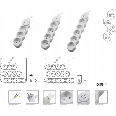 Przedłużacz listwa 5gniazd z wyłącznikiem 3x1,5 3M